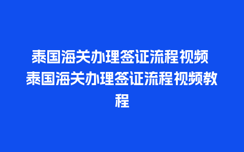 泰国海关办理签证流程视频 泰国海关办理签证流程视频教程