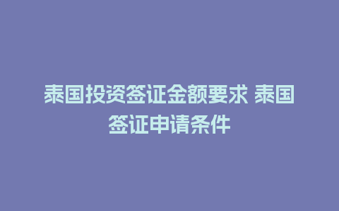 泰国投资签证金额要求 泰国签证申请条件