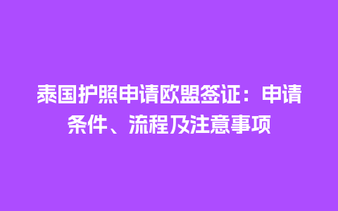 泰国护照申请欧盟签证：申请条件、流程及注意事项