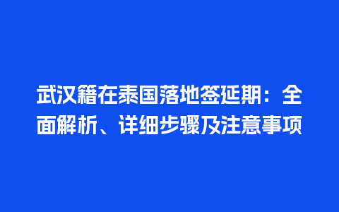 武汉籍在泰国落地签延期：全面解析、详细步骤及注意事项