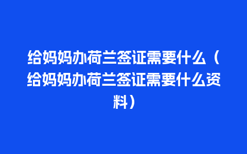 给妈妈办荷兰签证需要什么（给妈妈办荷兰签证需要什么资料）