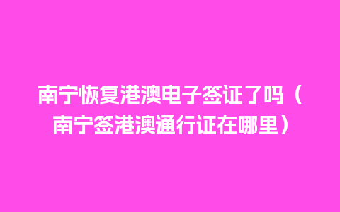 南宁恢复港澳电子签证了吗（南宁签港澳通行证在哪里）