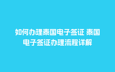 如何办理泰国电子签证 泰国电子签证办理流程详解