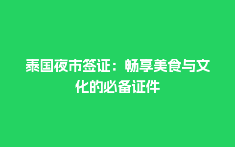 泰国夜市签证：畅享美食与文化的必备证件