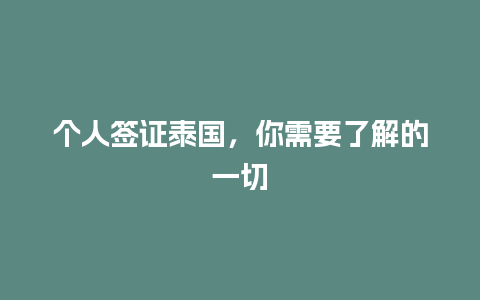 个人签证泰国，你需要了解的一切