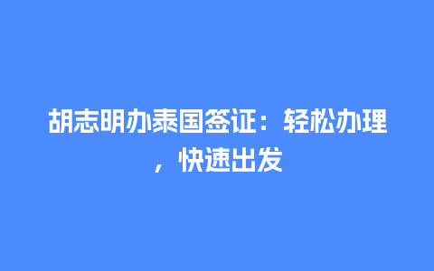 胡志明办泰国签证：轻松办理，快速出发