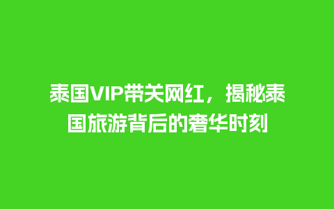 泰国VIP带关网红，揭秘泰国旅游背后的奢华时刻