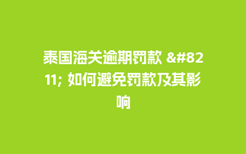 泰国海关逾期罚款 – 如何避免罚款及其影响