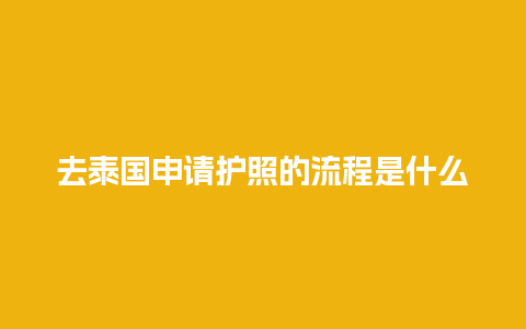 去泰国申请护照的流程是什么