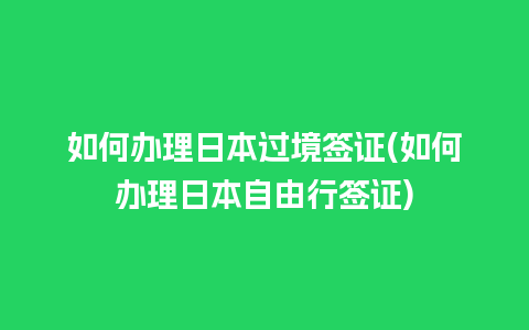 如何办理日本过境签证(如何办理日本自由行签证)