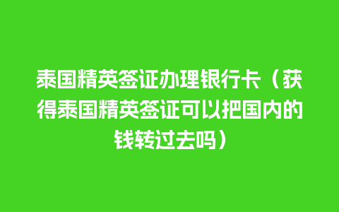 泰国精英签证办理银行卡（获得泰国精英签证可以把国内的钱转过去吗）