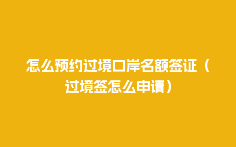 怎么预约过境口岸名额签证（过境签怎么申请）