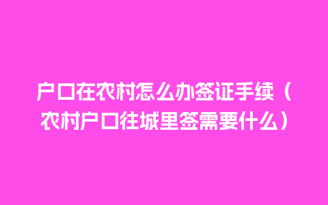 户口在农村怎么办签证手续（农村户口往城里签需要什么）