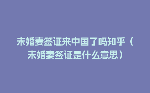 未婚妻签证来中国了吗知乎（未婚妻签证是什么意思）