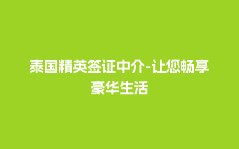 泰国精英签证中介-让您畅享豪华生活