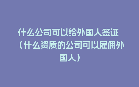 什么公司可以给外国人签证 （什么资质的公司可以雇佣外国人）