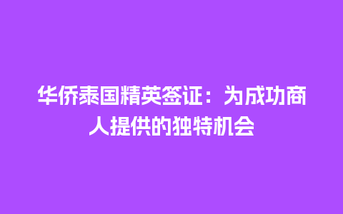 华侨泰国精英签证：为成功商人提供的独特机会