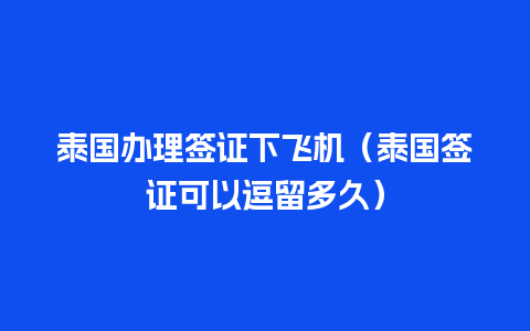 泰国办理签证下飞机（泰国签证可以逗留多久）