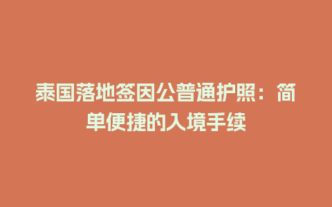 泰国落地签因公普通护照：简单便捷的入境手续