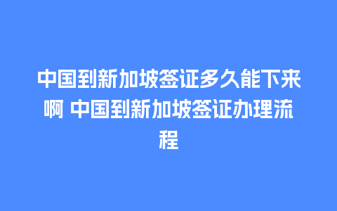 中国到新加坡签证多久能下来啊 中国到新加坡签证办理流程