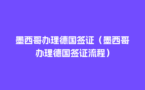 墨西哥办理德国签证（墨西哥办理德国签证流程）