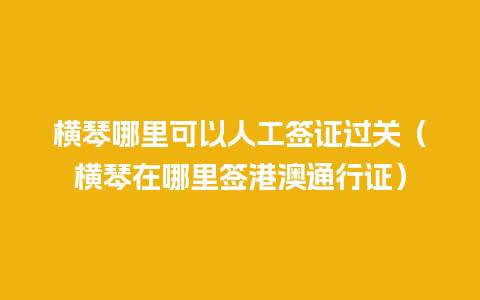 横琴哪里可以人工签证过关（横琴在哪里签港澳通行证）