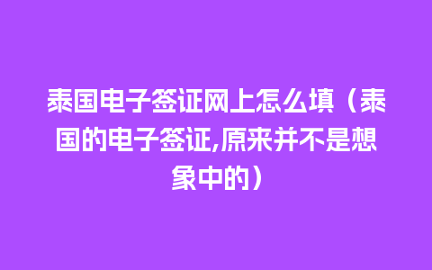 泰国电子签证网上怎么填（泰国的电子签证,原来并不是想象中的）