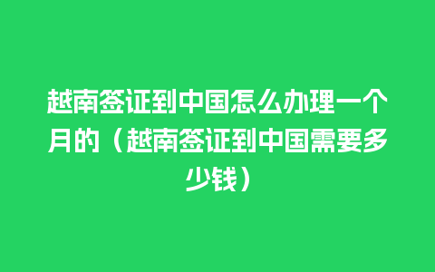 越南签证到中国怎么办理一个月的（越南签证到中国需要多少钱）