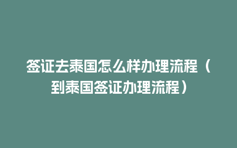 签证去泰国怎么样办理流程（到泰国签证办理流程）