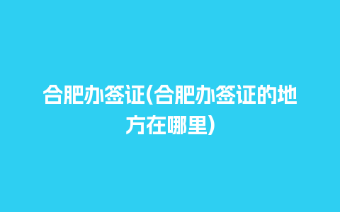 合肥办签证(合肥办签证的地方在哪里)