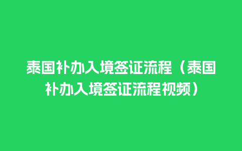 泰国补办入境签证流程（泰国补办入境签证流程视频）