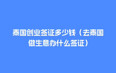 泰国创业签证多少钱（去泰国做生意办什么签证）